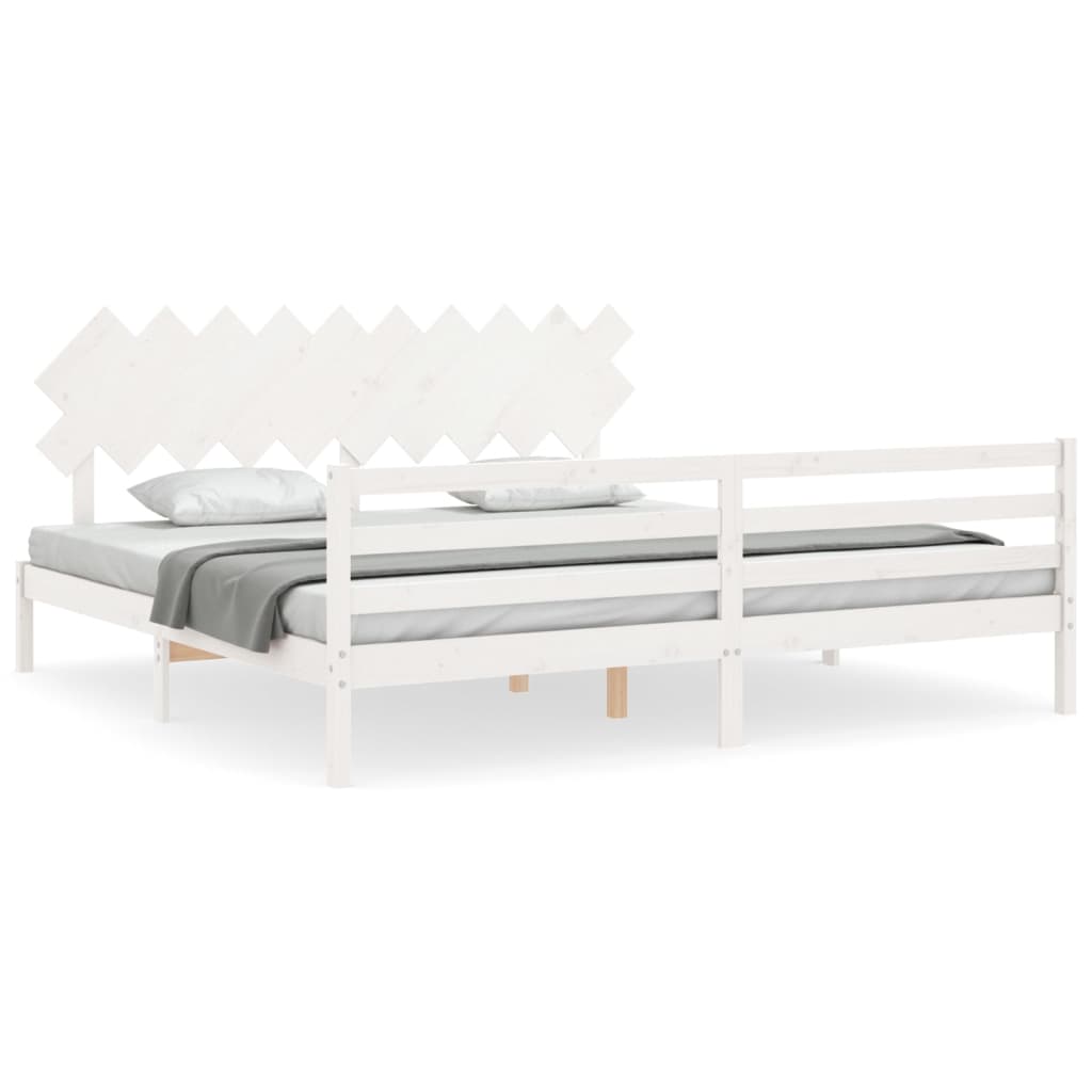 Sengeramme med hodegavl hvit 200x200 cm heltre