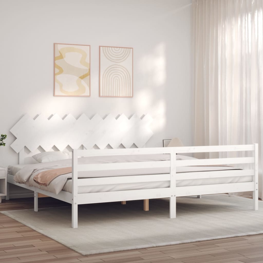 Sengeramme med hodegavl hvit 200x200 cm heltre