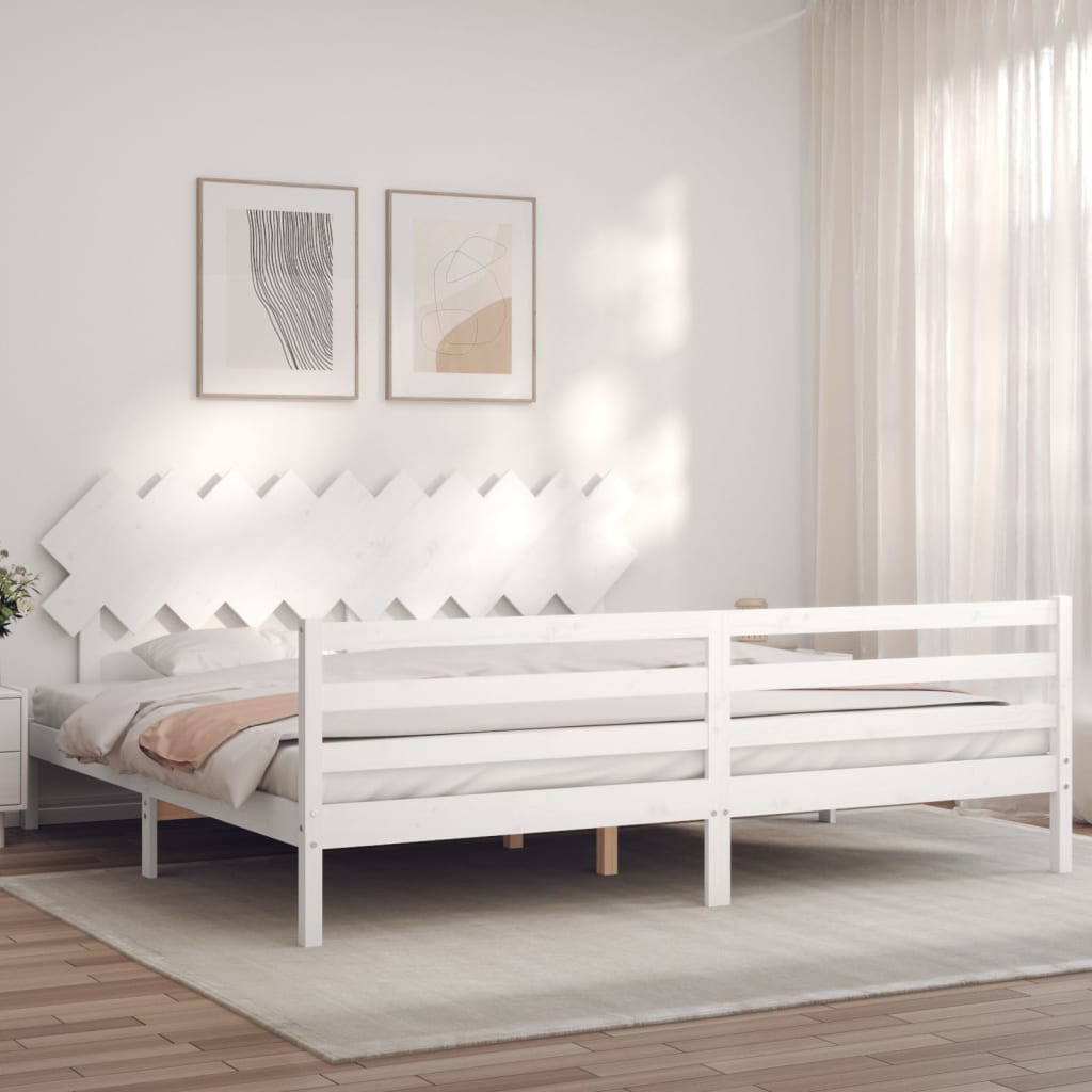Sengeramme med hodegavl hvit 200x200 cm heltre