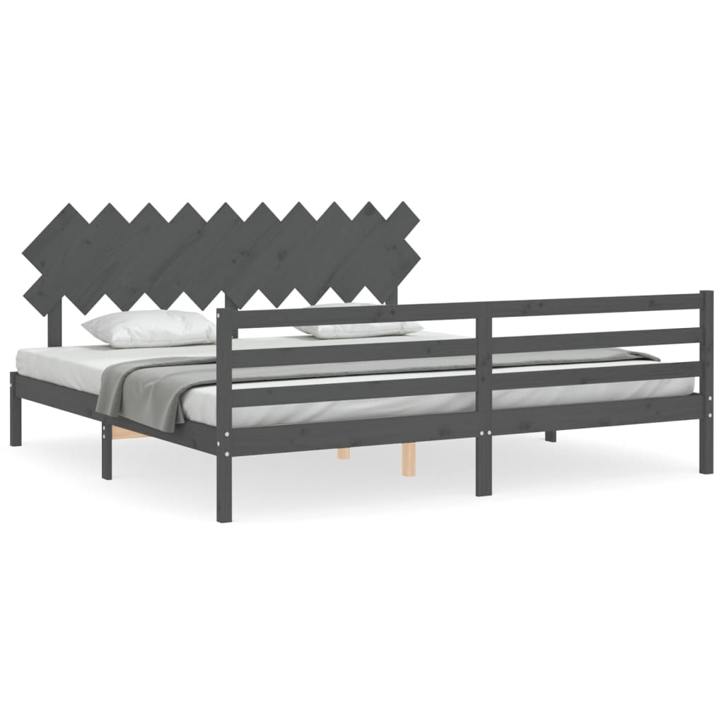 Sengeramme med hodegavl grå 200x200 cm heltre
