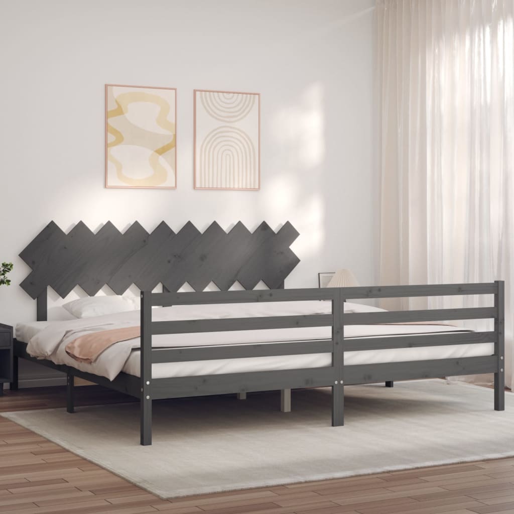 Sengeramme med hodegavl grå 200x200 cm heltre
