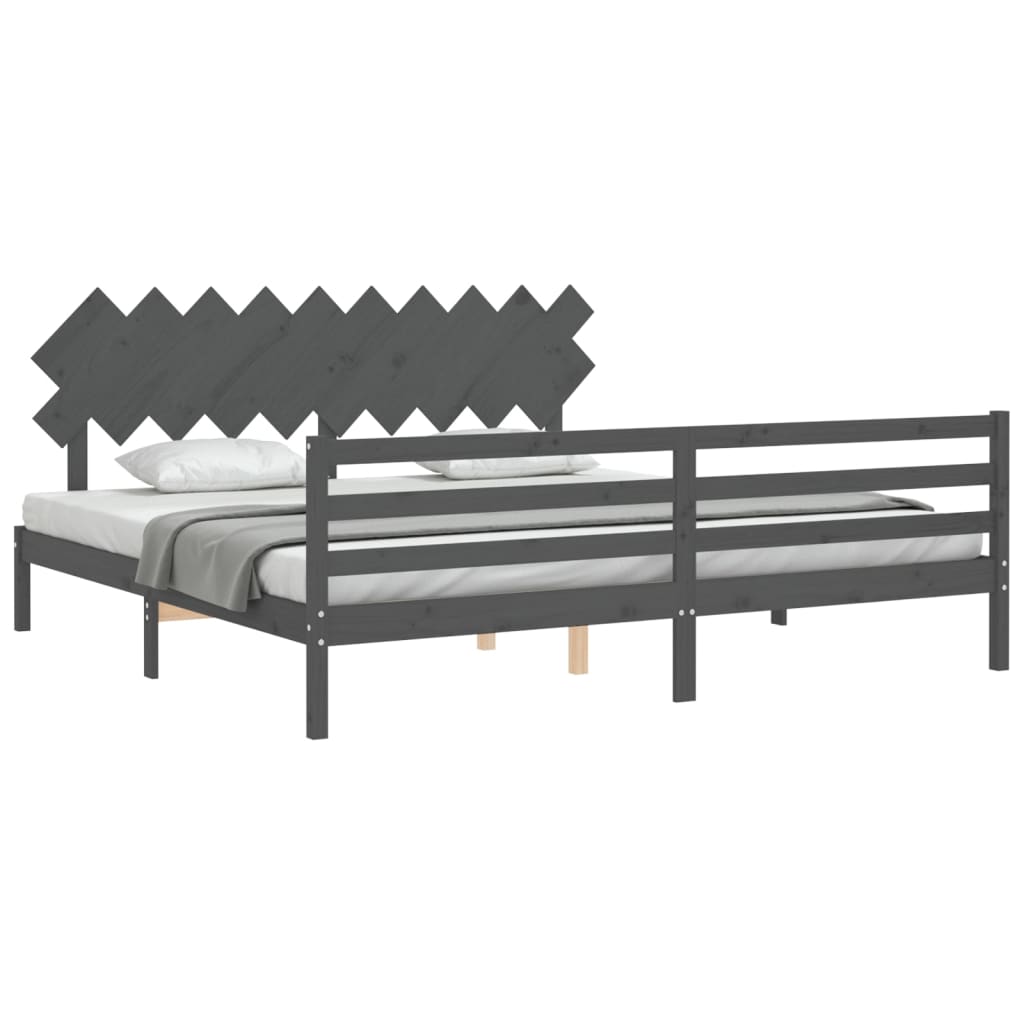 Sengeramme med hodegavl grå 200x200 cm heltre