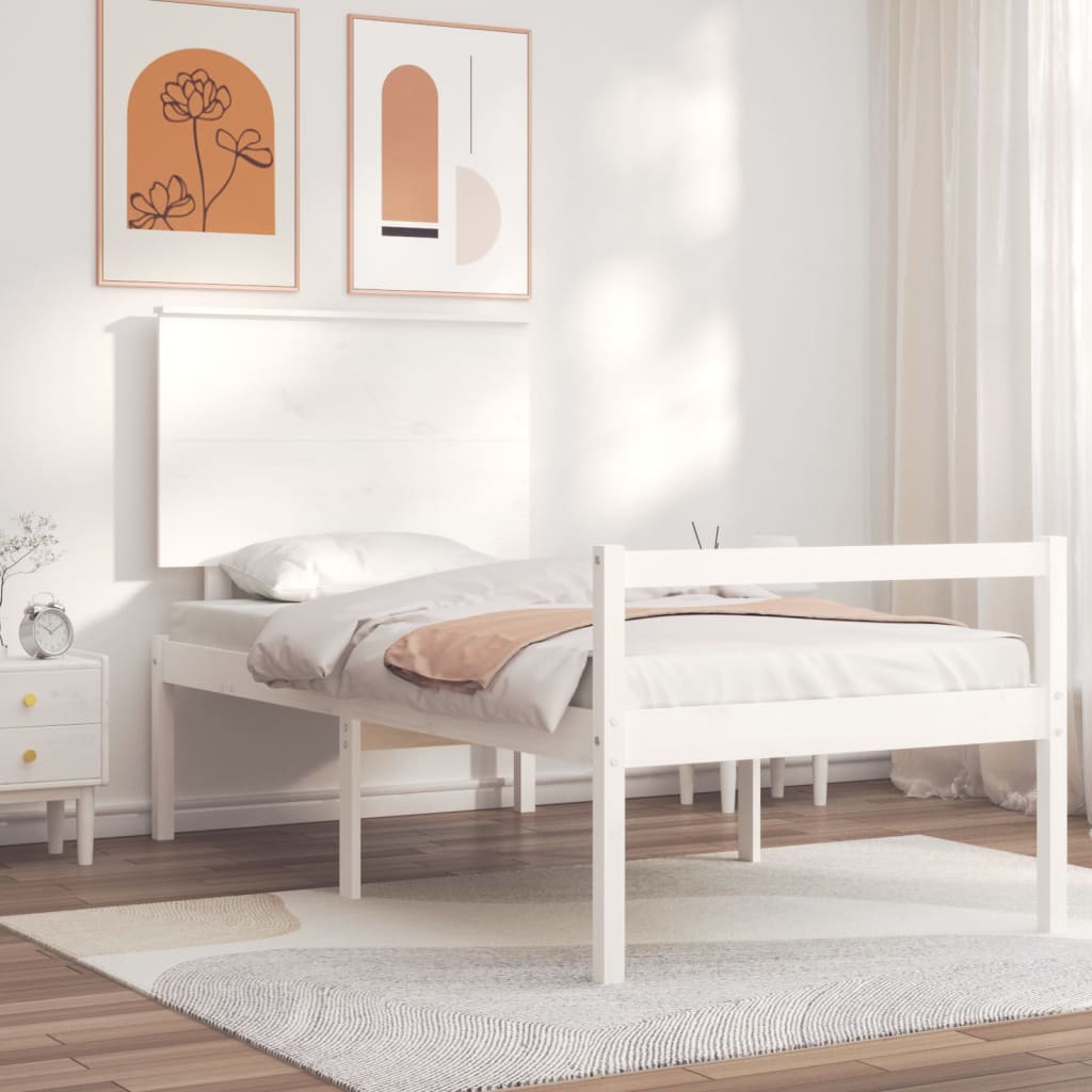 Seniorseng med hodegavl hvit enkelt heltre