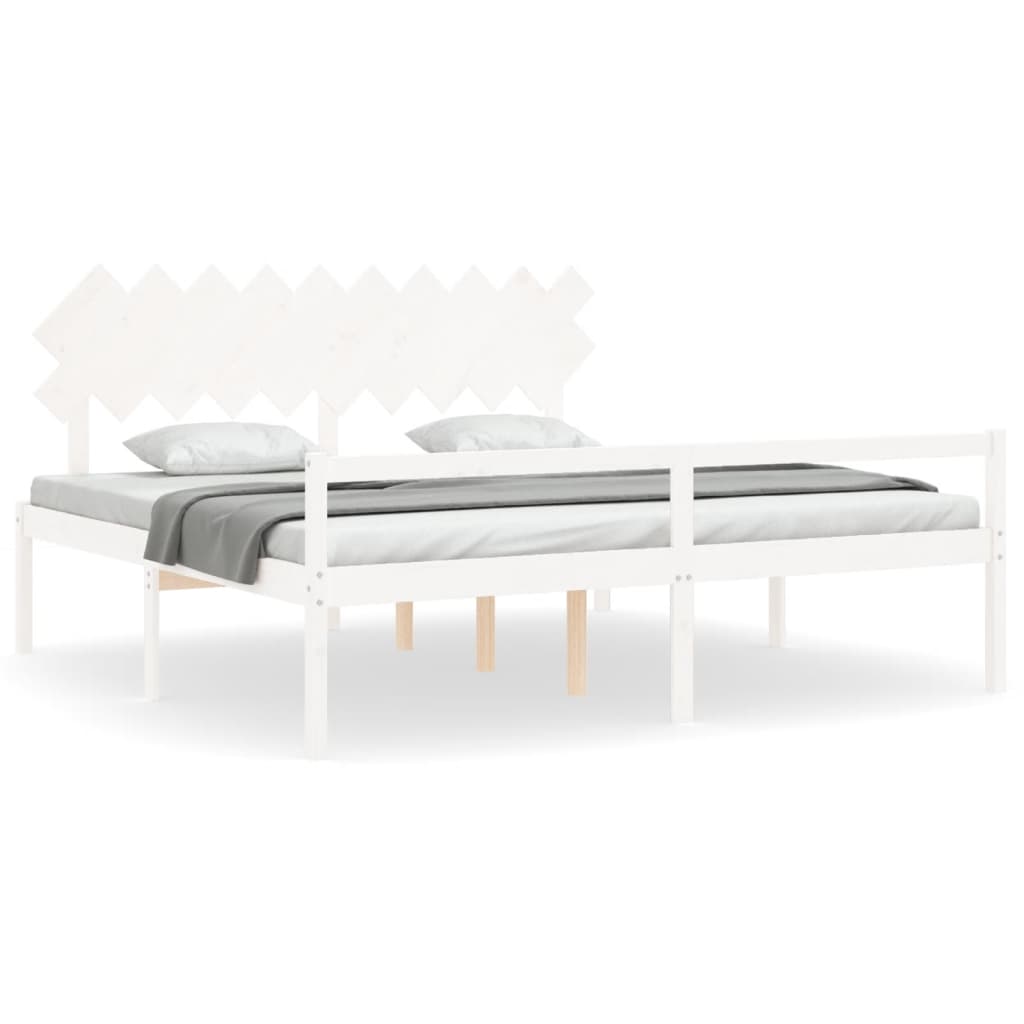 Seniorseng med hodegavl hvit 200x200 cm heltre