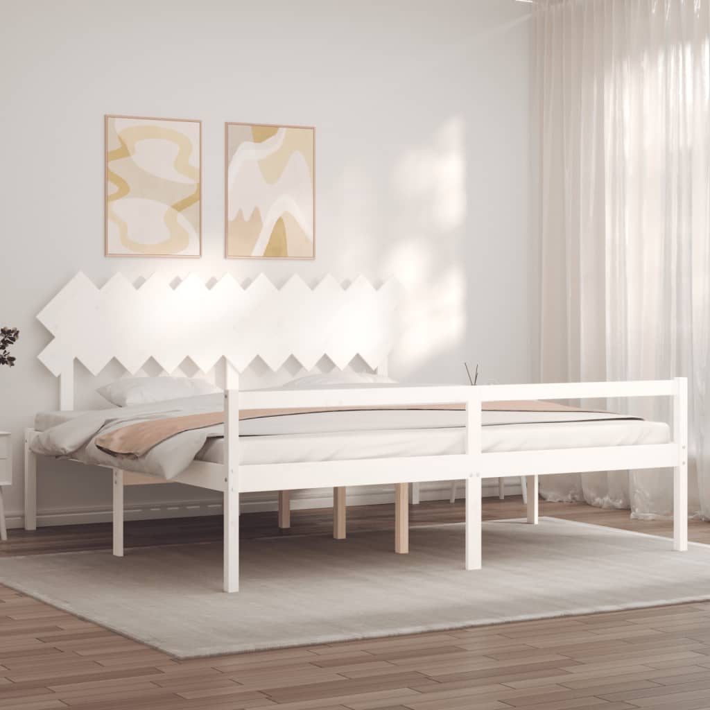 Seniorseng med hodegavl hvit 200x200 cm heltre