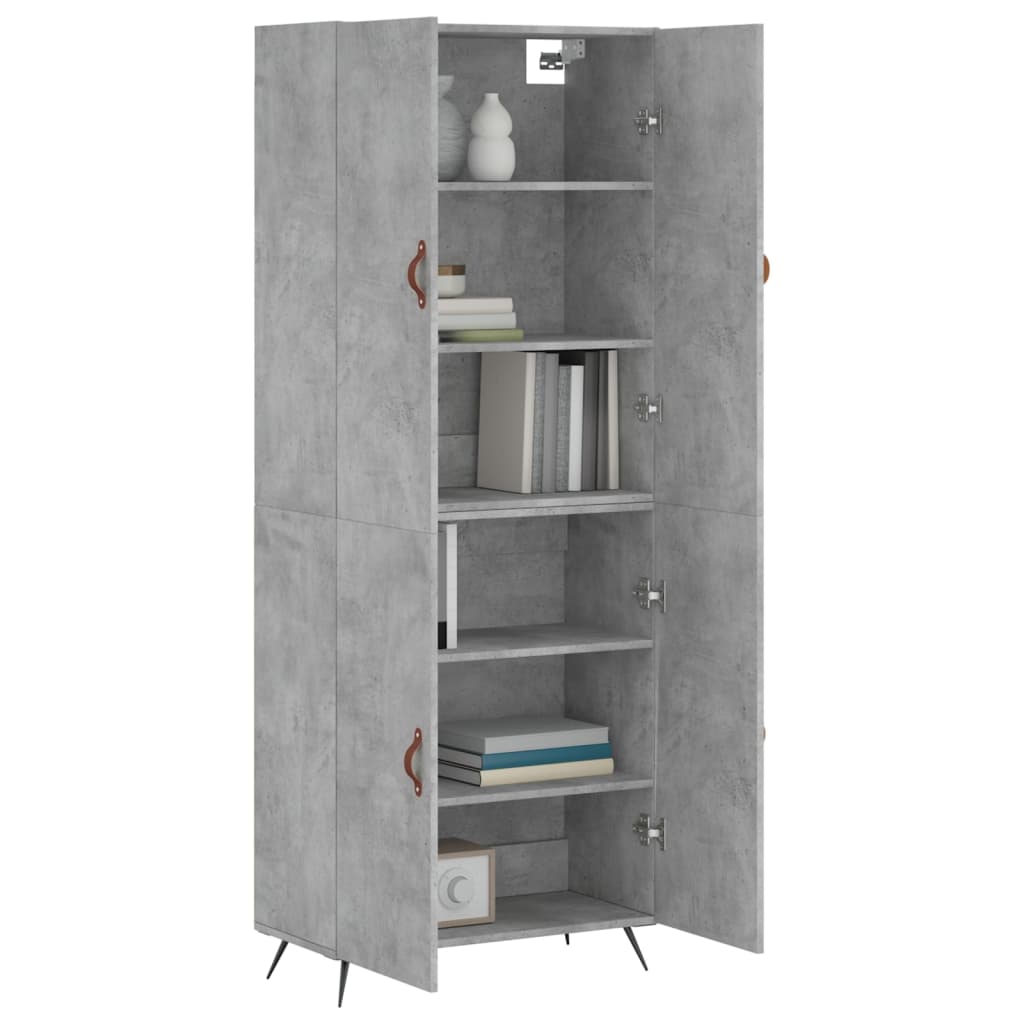 Highboard betonggrå 69,5x34x180 cm konstruert tre