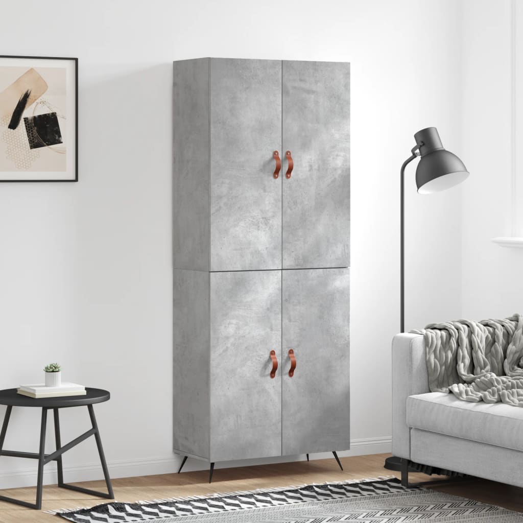 Highboard betonggrå 69,5x34x180 cm konstruert tre