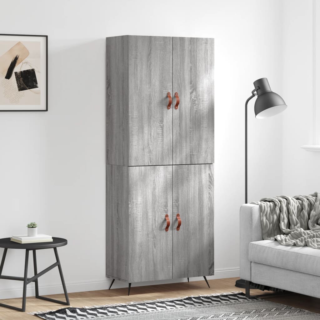 Highboard grå sonoma 69,5x34x180 cm konstruert tre