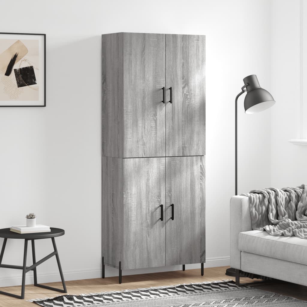 Highboard grå sonoma 69,5x34x180 cm konstruert tre