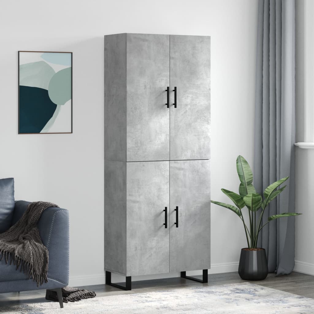 Highboard betonggrå 69,5x34x180 cm konstruert tre