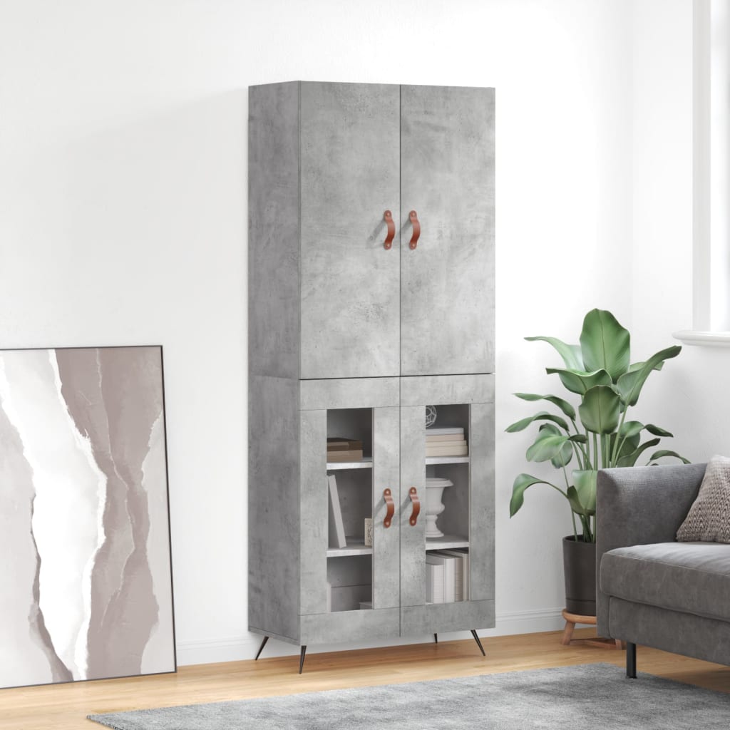 Highboard betonggrå 69,5x34x180 cm konstruert tre