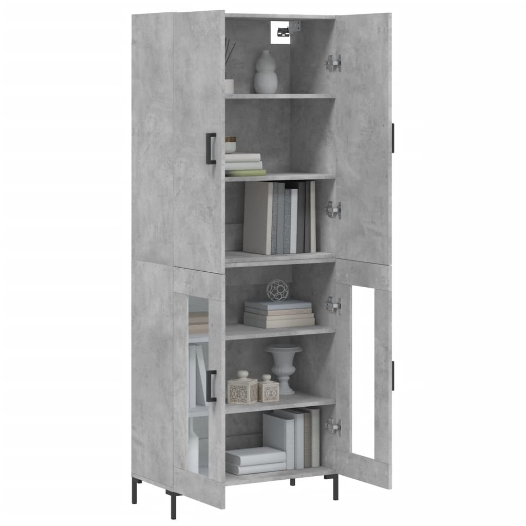 Highboard betonggrå 69,5x34x180 cm konstruert tre