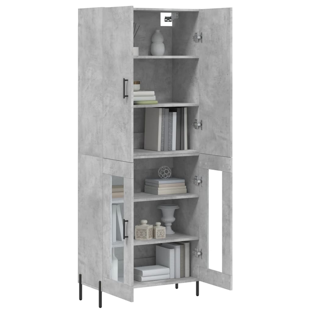 Highboard betonggrå 69,5x34x180 cm konstruert tre