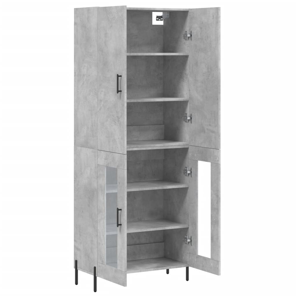 Highboard betonggrå 69,5x34x180 cm konstruert tre