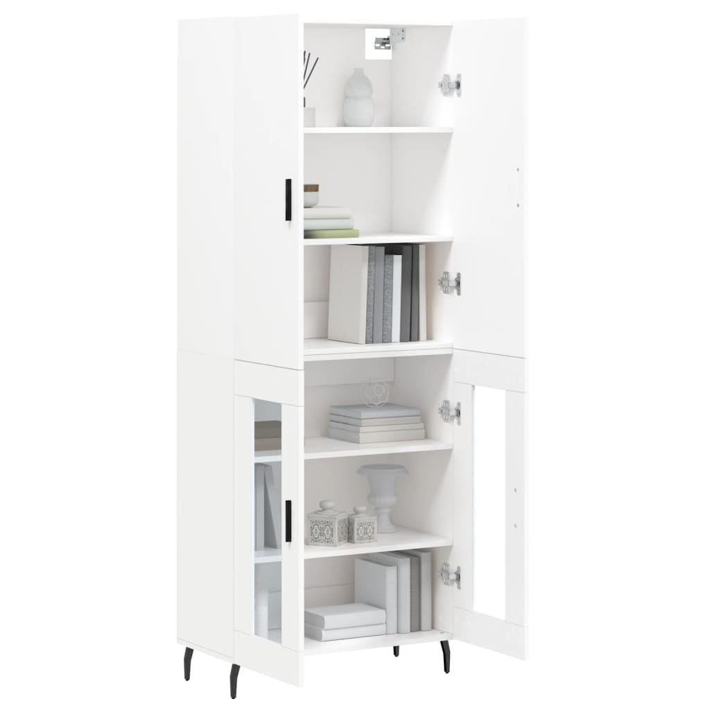 Highboard hvit 69,5x34x180 cm konstruert tre