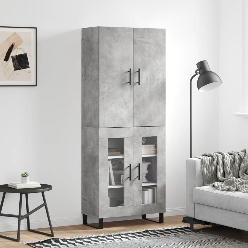 Highboard betonggrå 69,5x34x180 cm konstruert tre