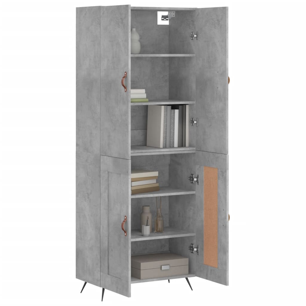 Highboard betonggrå 69,5x34x180 cm konstruert tre