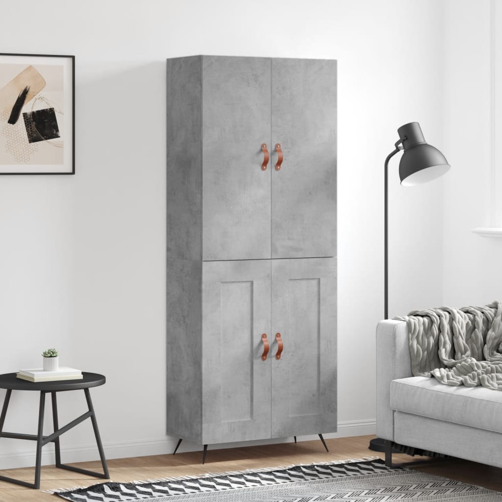 Highboard betonggrå 69,5x34x180 cm konstruert tre