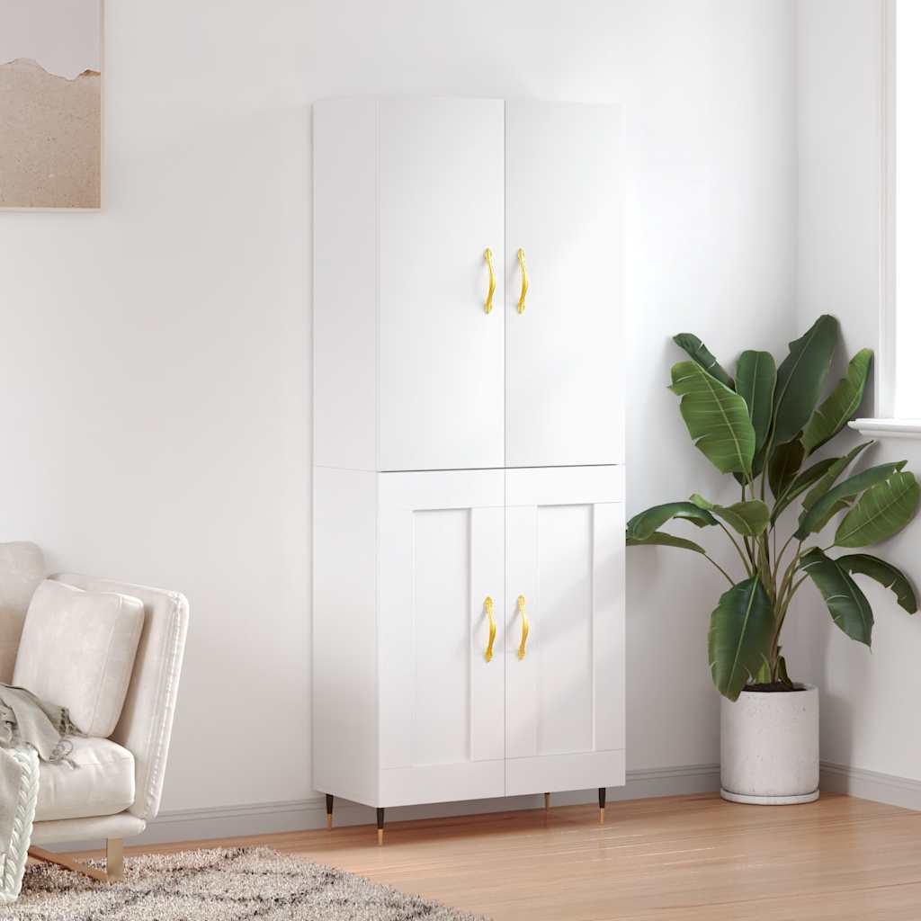 Highboard hvit 69,5x34x180 cm konstruert tre