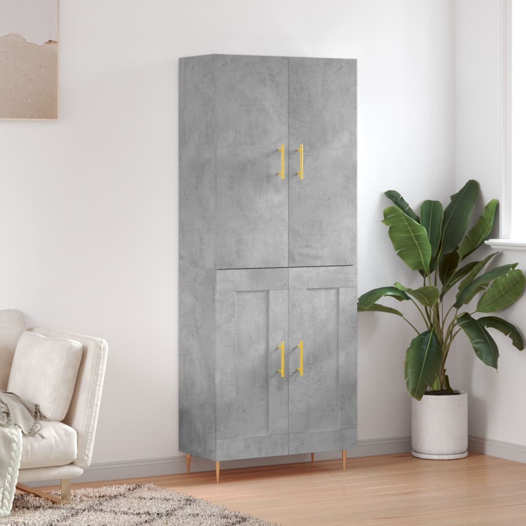 Highboard betonggrå 69,5x34x180 cm konstruert tre