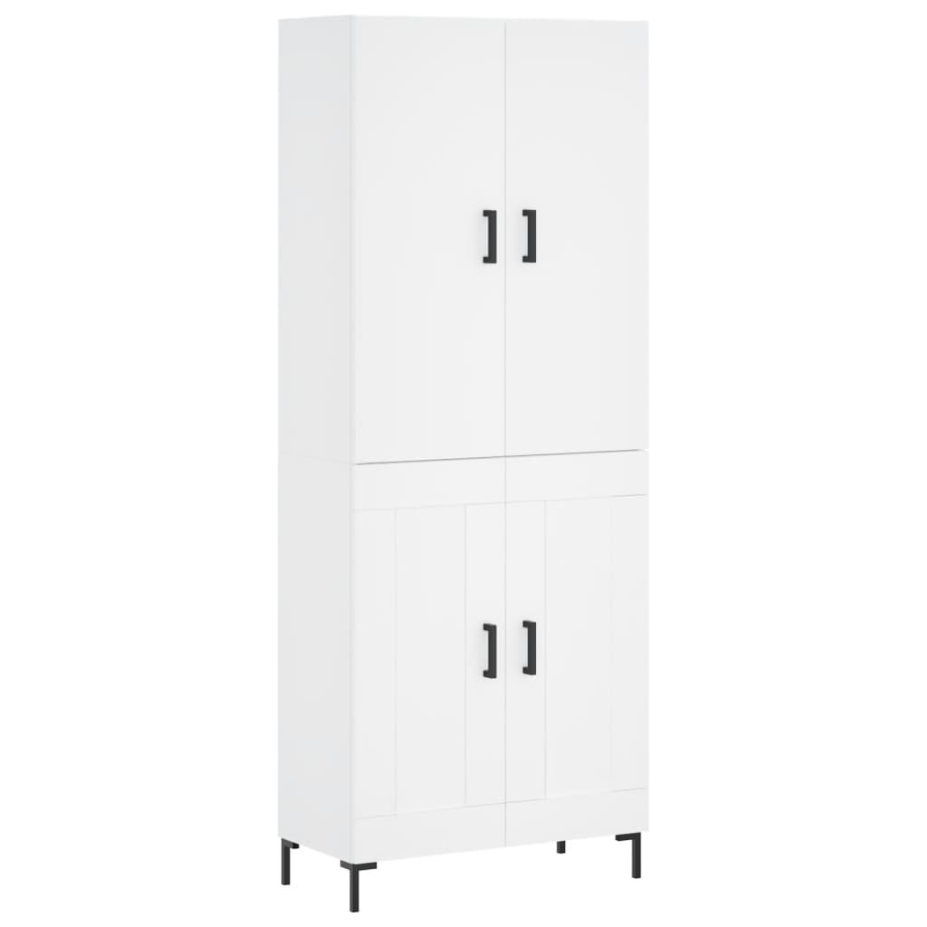 Highboard hvit 69,5x34x180 cm konstruert tre