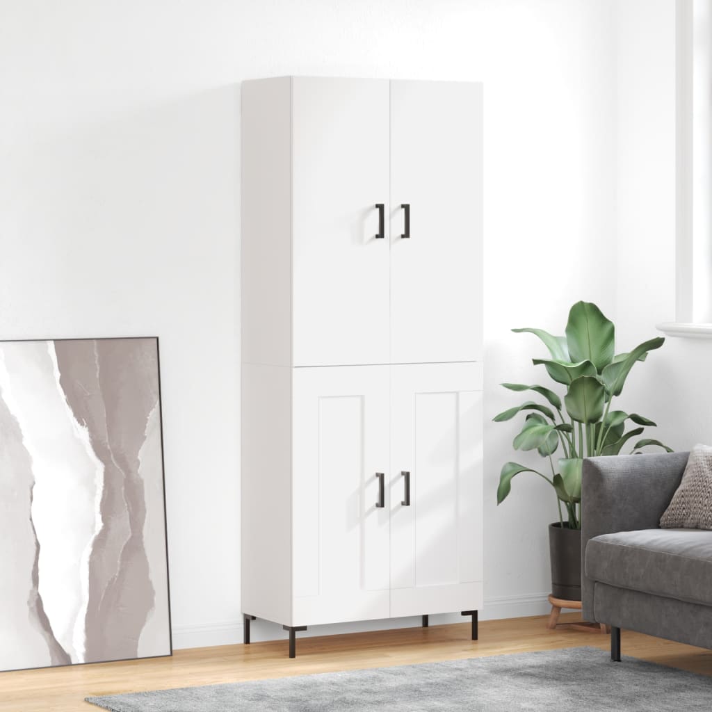 Highboard hvit 69,5x34x180 cm konstruert tre