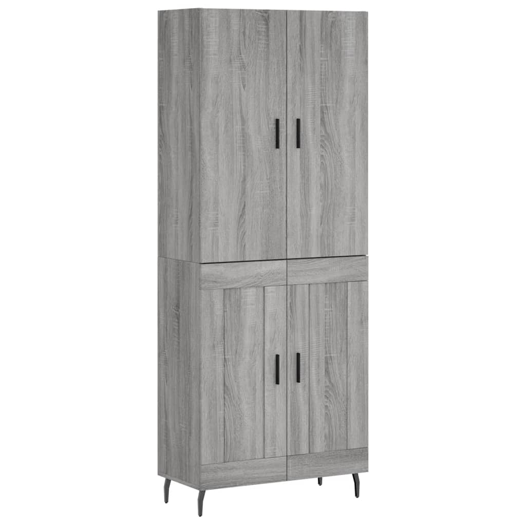 Highboard grå sonoma 69,5x34x180 cm konstruert tre