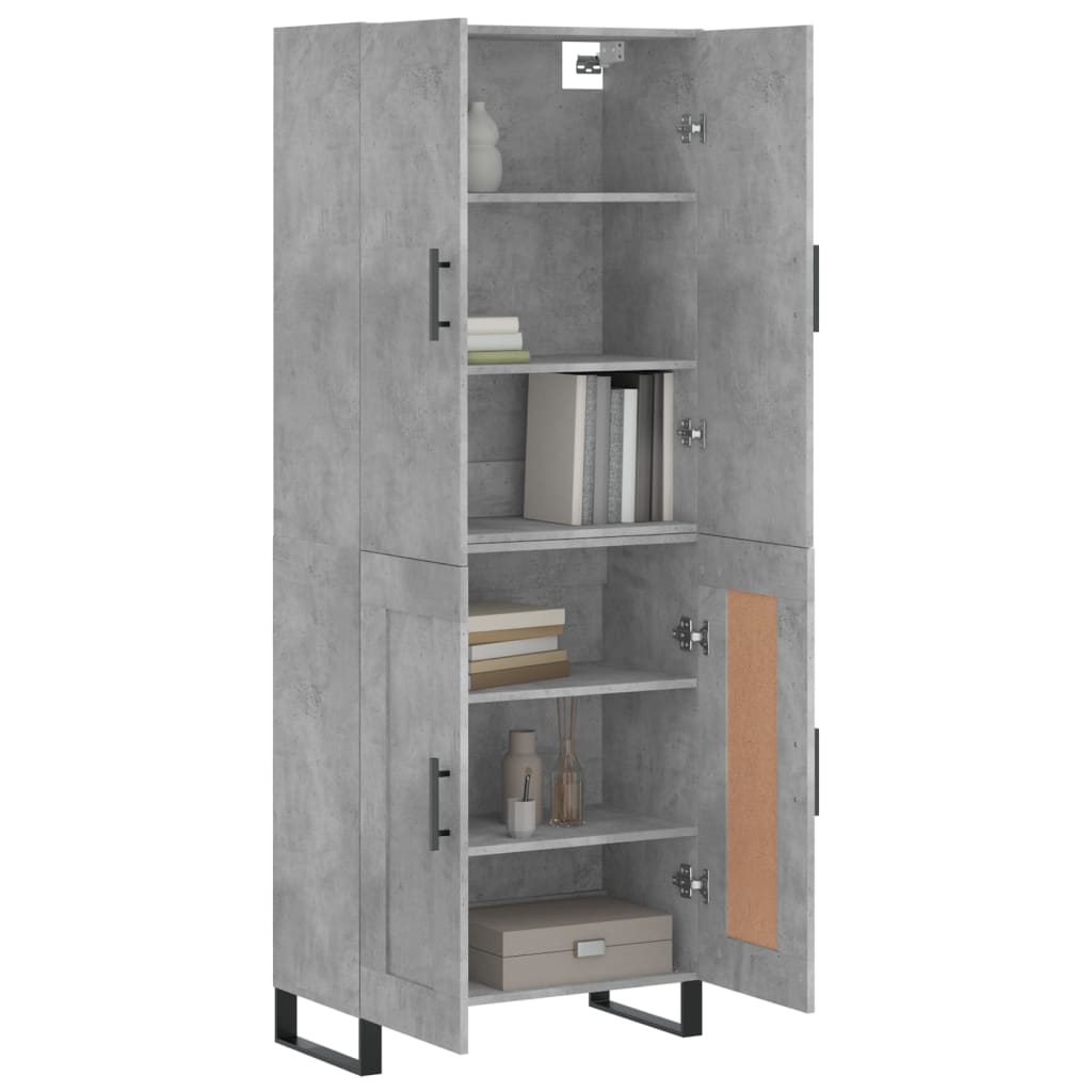 Highboard betonggrå 69,5x34x180 cm konstruert tre