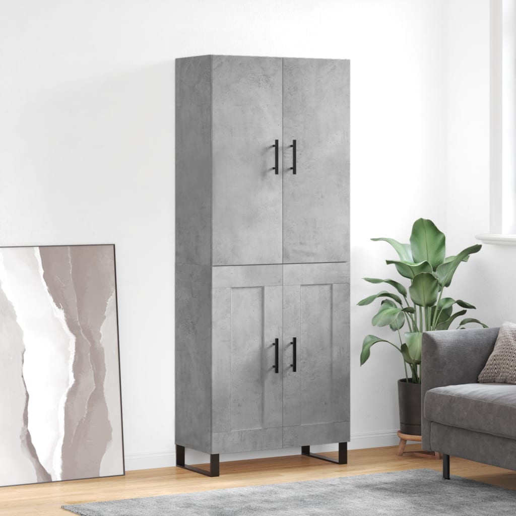 Highboard betonggrå 69,5x34x180 cm konstruert tre