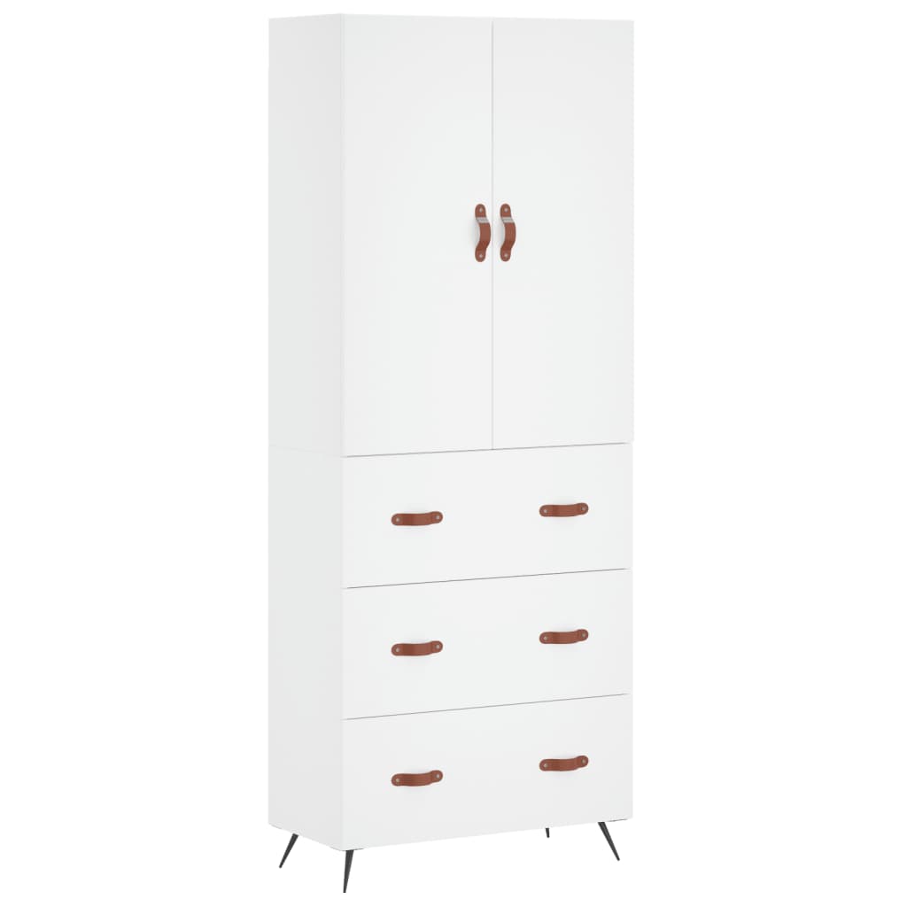 Highboard hvit 69,5x34x180 cm konstruert tre