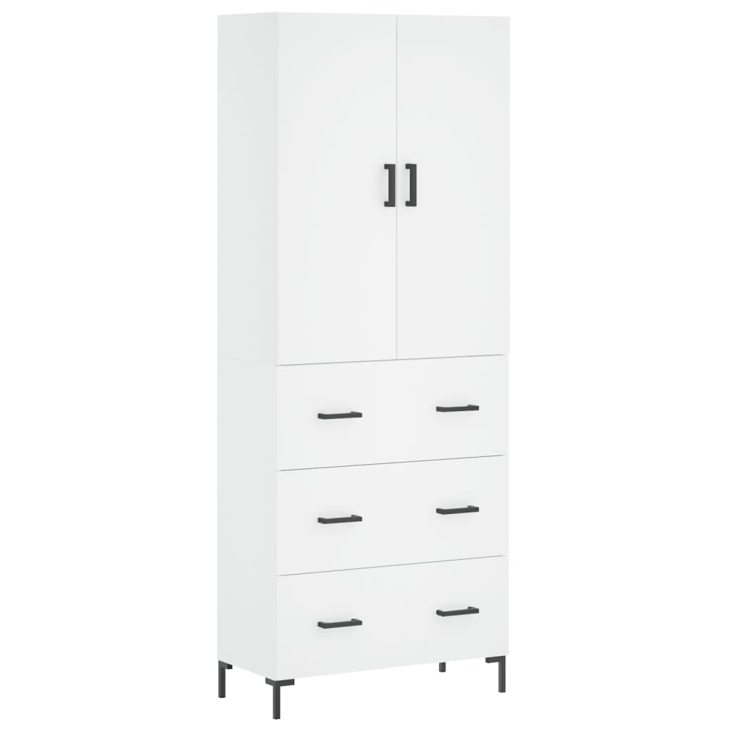 Highboard hvit 69,5x34x180 cm konstruert tre