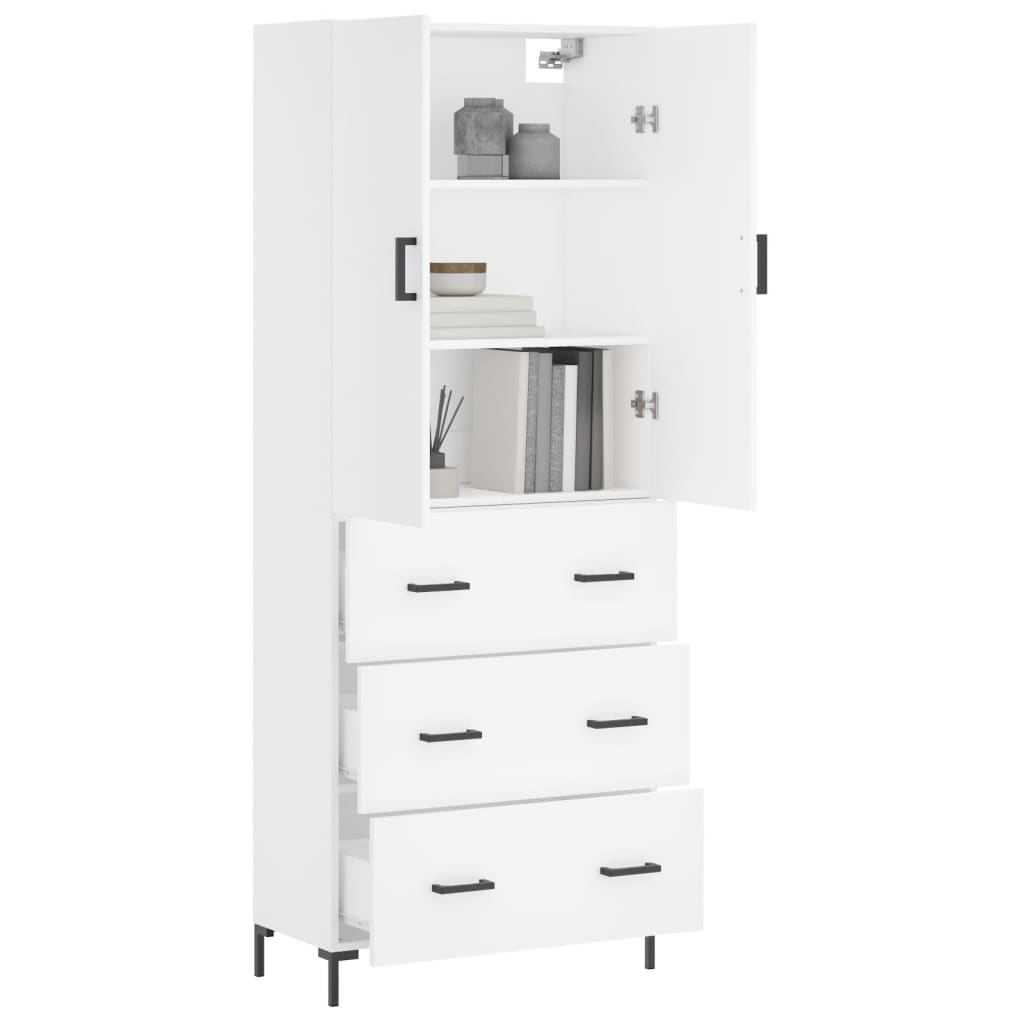 Highboard hvit 69,5x34x180 cm konstruert tre