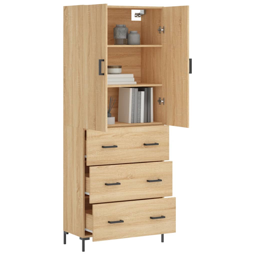 Highboard sonoma eik 69,5x34x180 cm konstruert tre