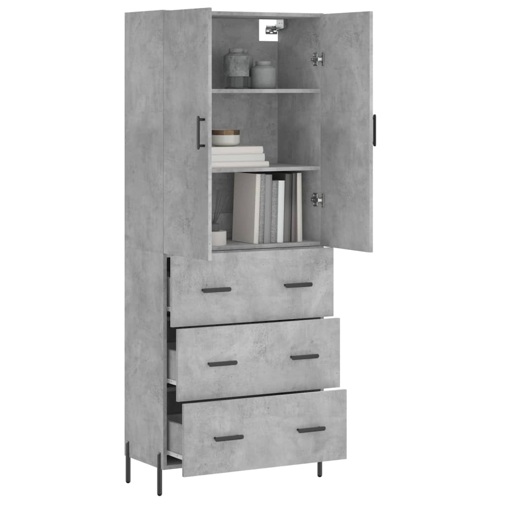 Highboard betonggrå 69,5x34x180 cm konstruert tre