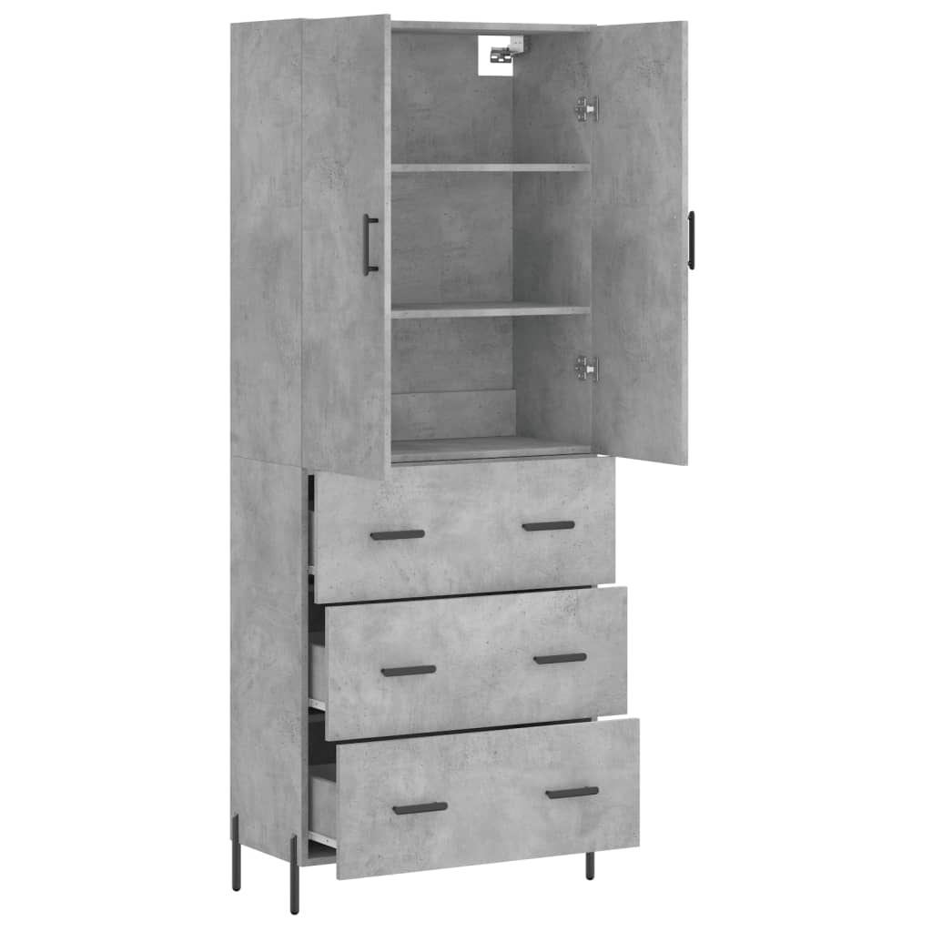 Highboard betonggrå 69,5x34x180 cm konstruert tre