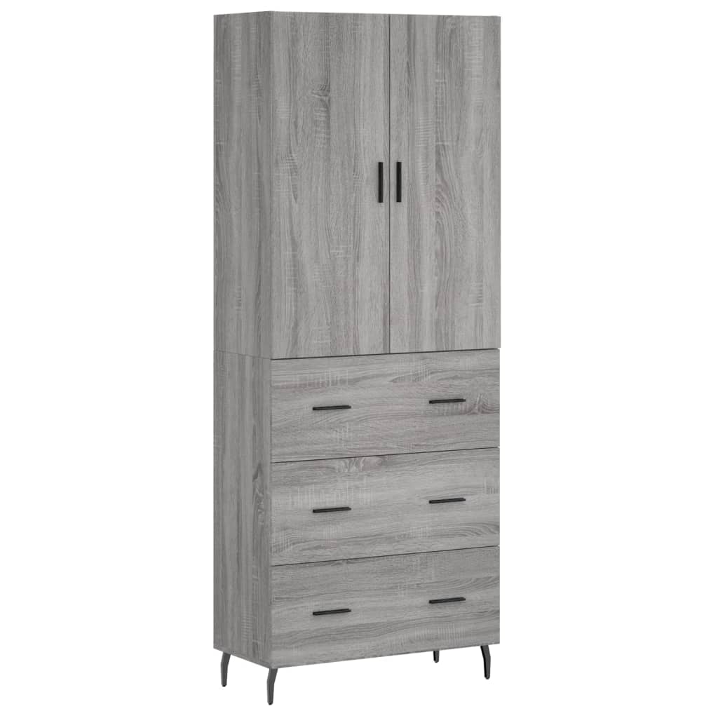 Highboard grå sonoma 69,5x34x180 cm konstruert tre