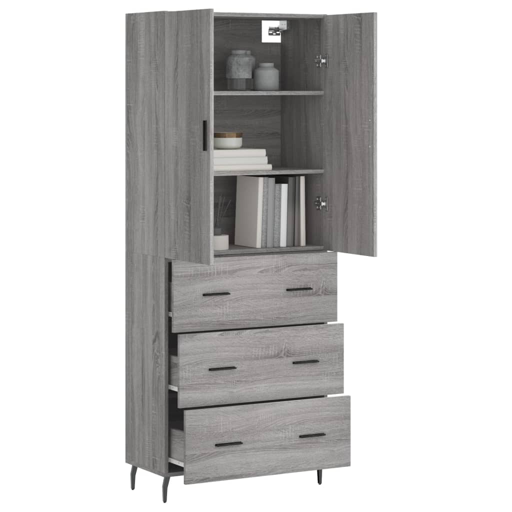 Highboard grå sonoma 69,5x34x180 cm konstruert tre