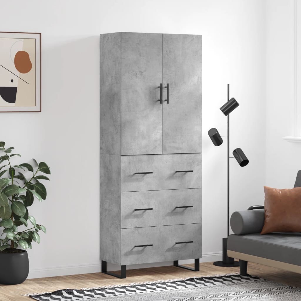 Highboard betonggrå 69,5x34x180 cm konstruert tre vidaXL