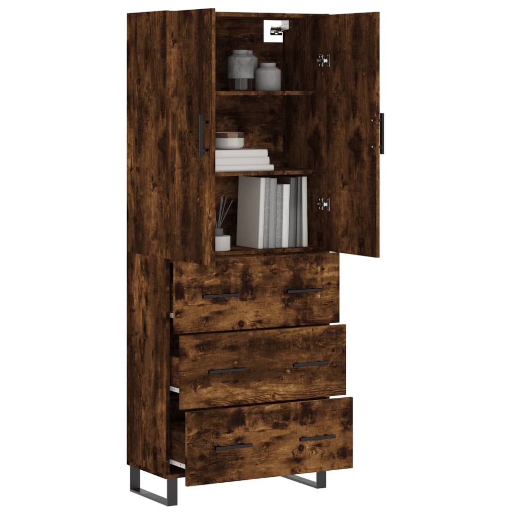 Highboard røkt eik 69,5x34x180 cm konstruert tre