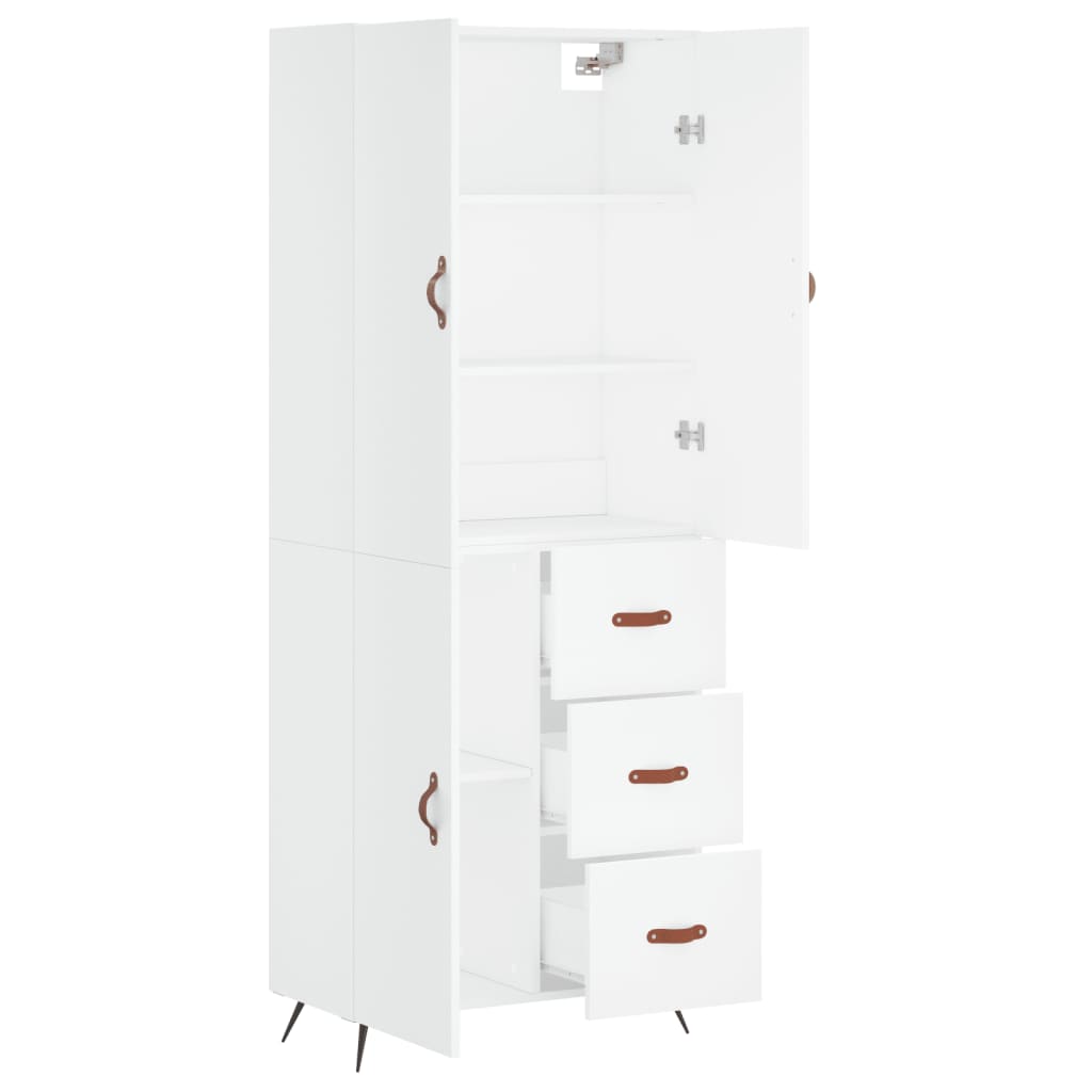 Highboard hvit 69,5x34x180 cm konstruert tre