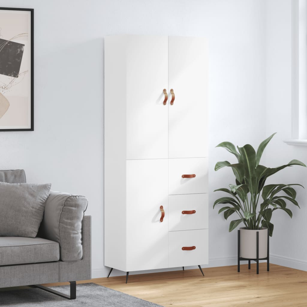 Highboard hvit 69,5x34x180 cm konstruert tre