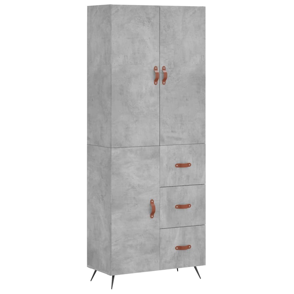 Highboard betonggrå 69,5x34x180 cm konstruert tre
