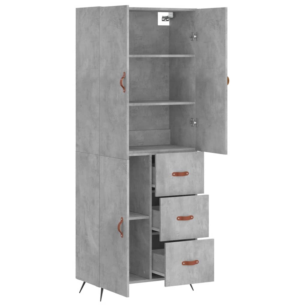 Highboard betonggrå 69,5x34x180 cm konstruert tre