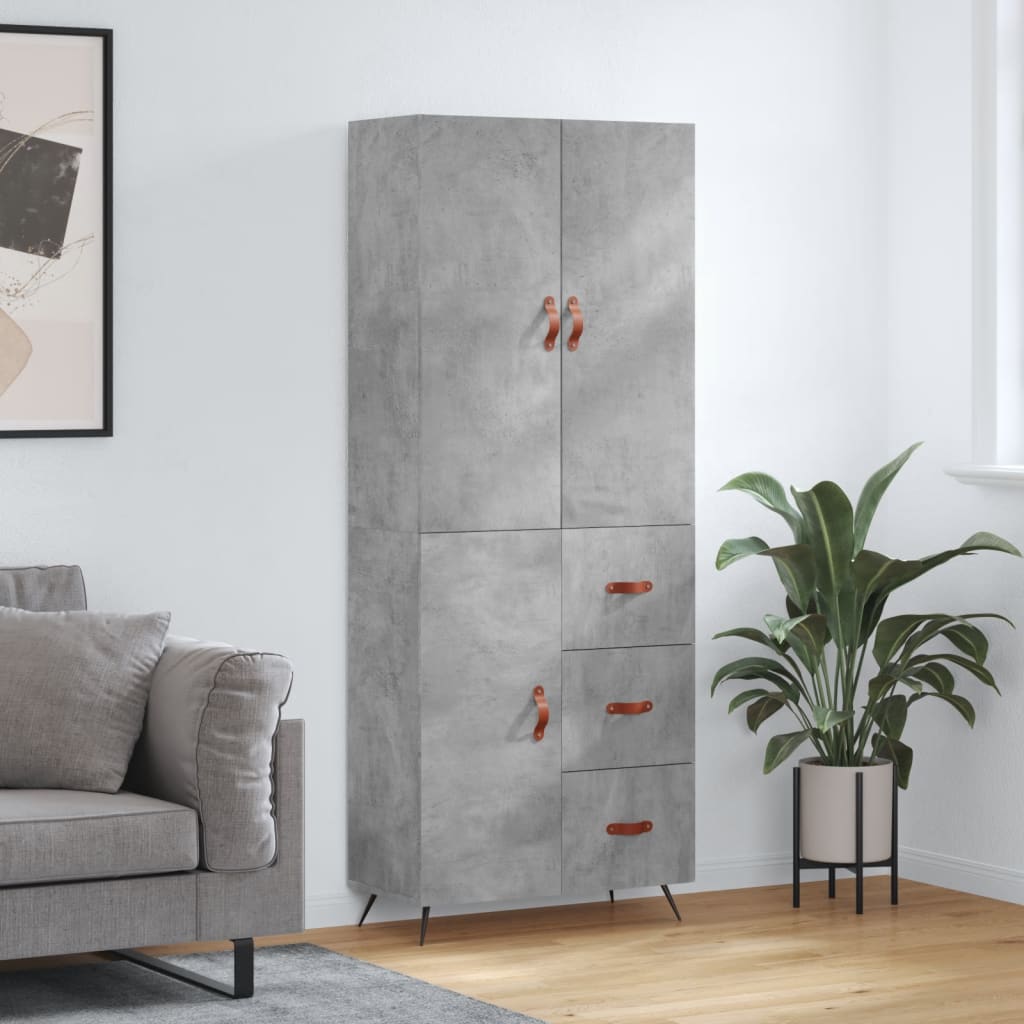 Highboard betonggrå 69,5x34x180 cm konstruert tre