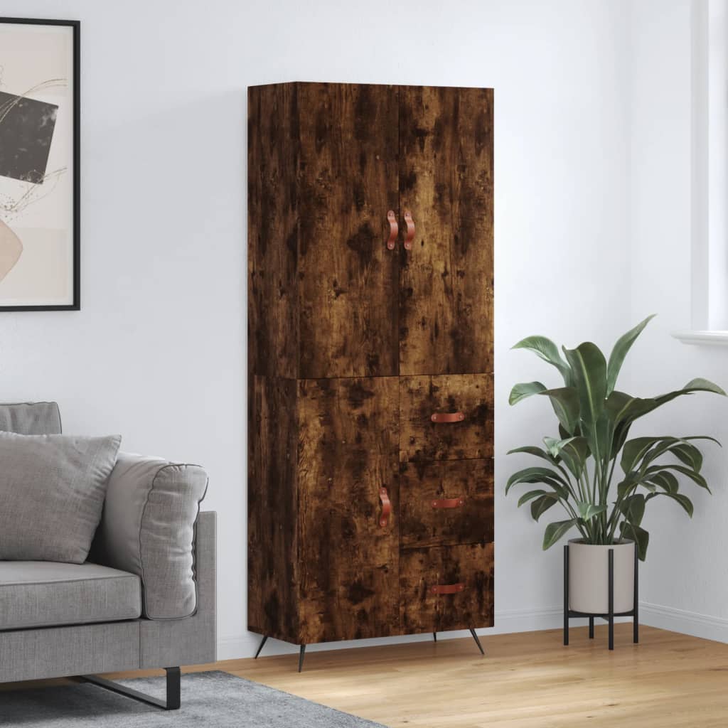 Highboard røkt eik 69,5x34x180 cm konstruert tre