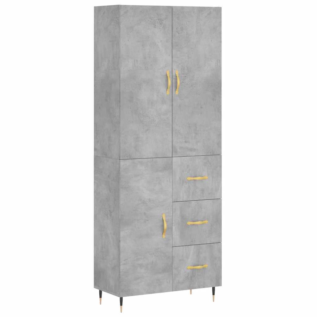 Highboard betonggrå 69,5x34x180 cm konstruert tre