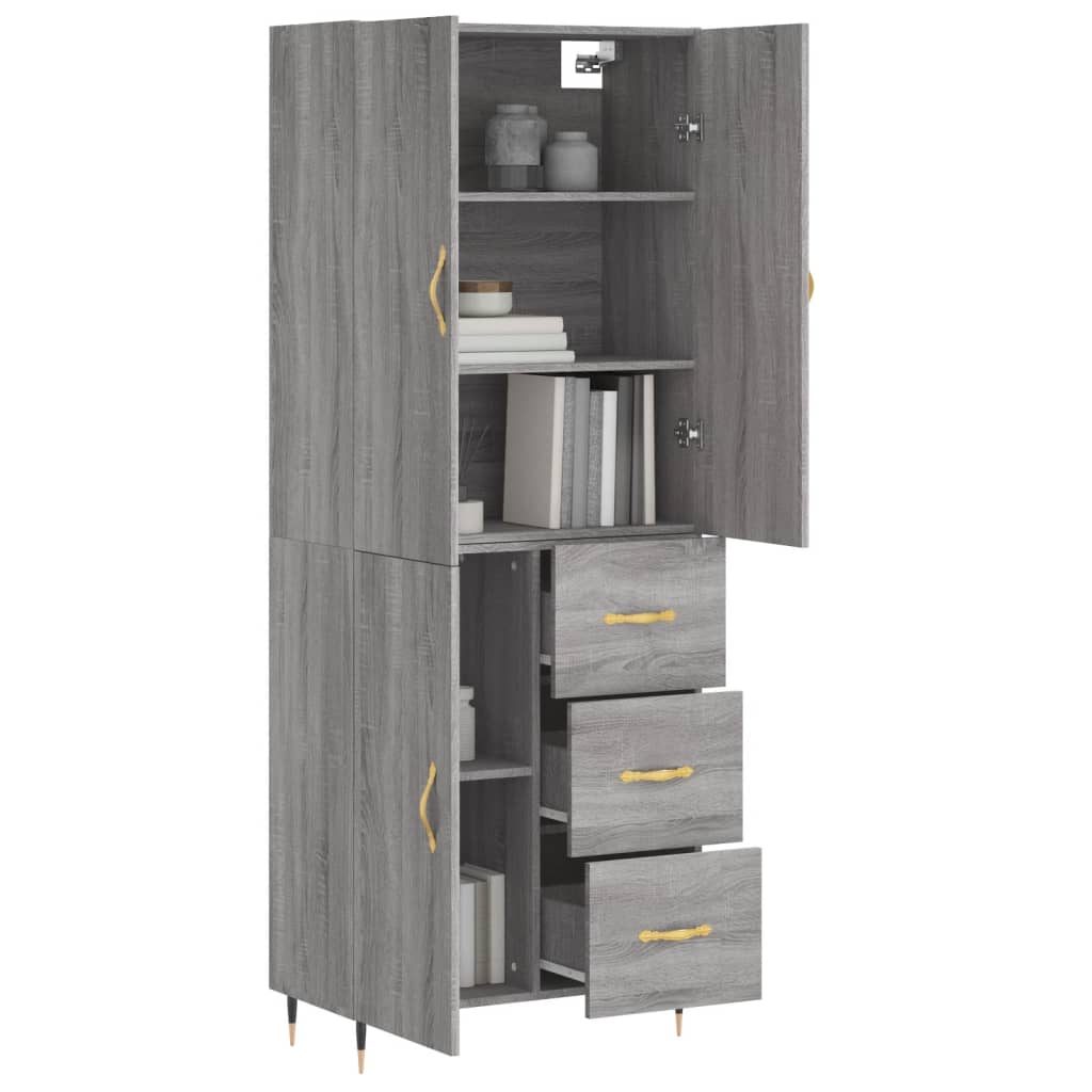 Highboard grå sonoma 69,5x34x180 cm konstruert tre