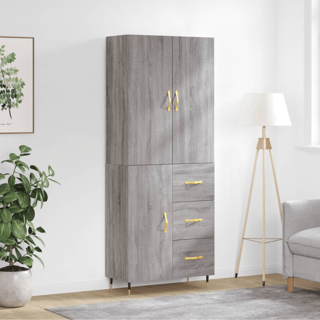 Highboard grå sonoma 69,5x34x180 cm konstruert tre