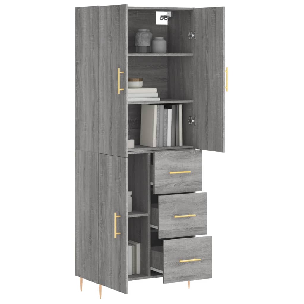 Highboard grå sonoma 69,5x34x180 cm konstruert tre