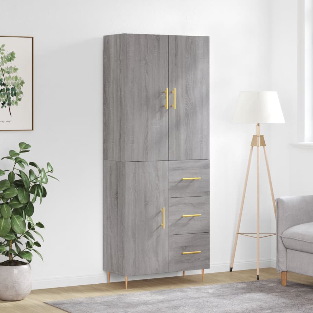 Highboard grå sonoma 69,5x34x180 cm konstruert tre